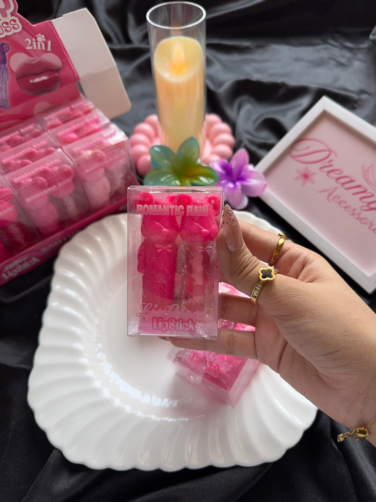 Romantic Rain 2-in-1 Cute Bear Matte Lipstick & Liquid Lip Gloss Duo