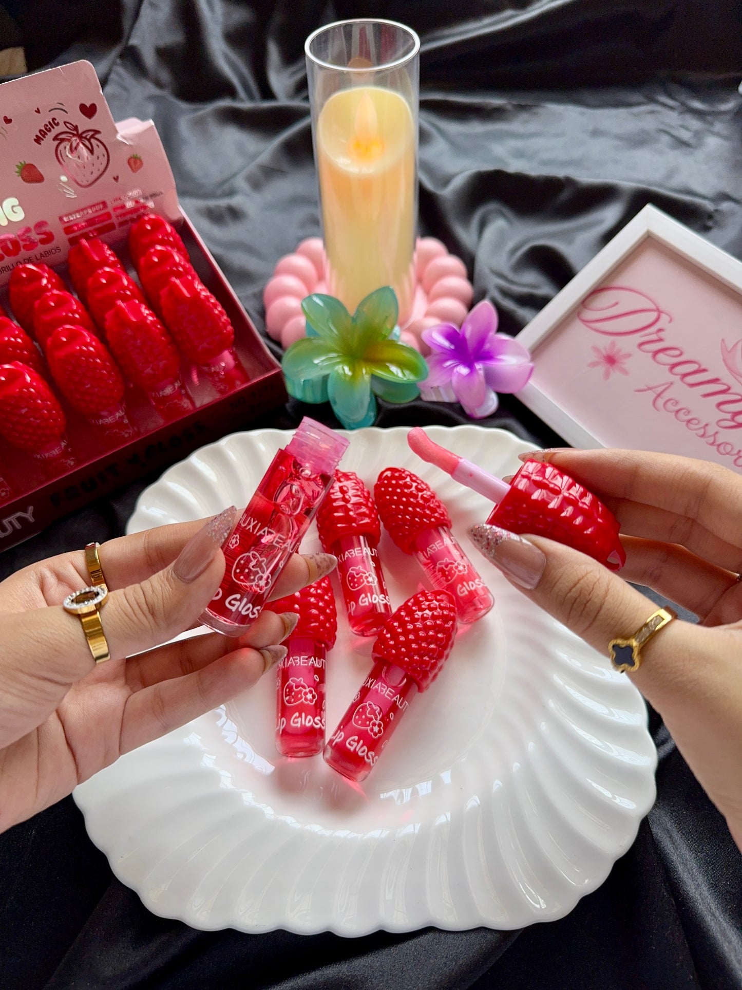 HUXIABEAUTY Strawberry Magic Color-Changing Lip Gloss Keychain