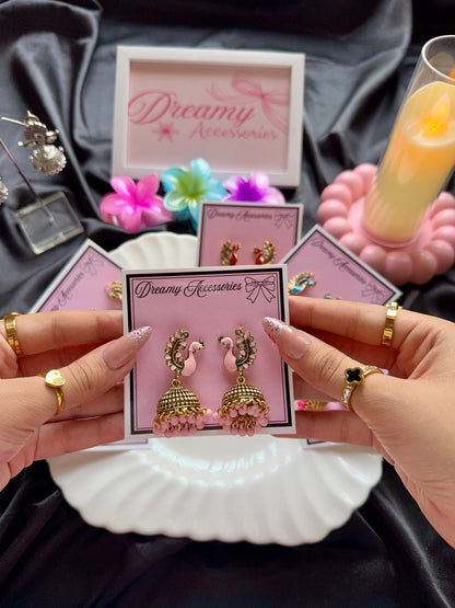 Traditional Antique Gold Peacock Meenakari Jhumka Earrings