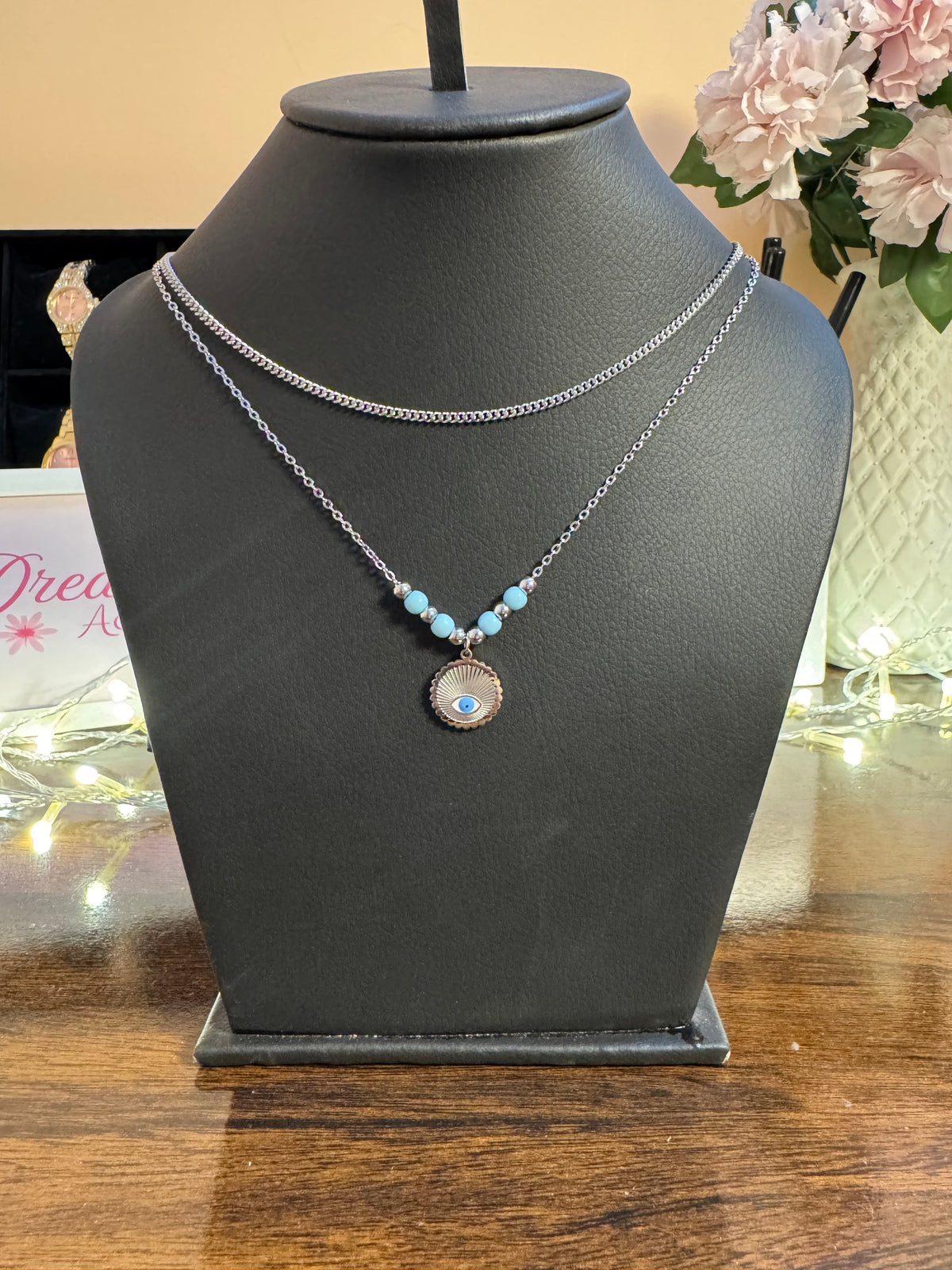 Stainless steel Evil Eye 2 Lyar Necklace