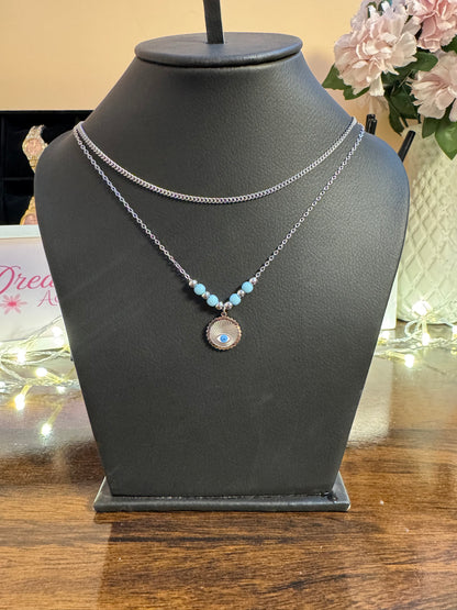 Stainless steel Evil Eye 2 Lyar Necklace
