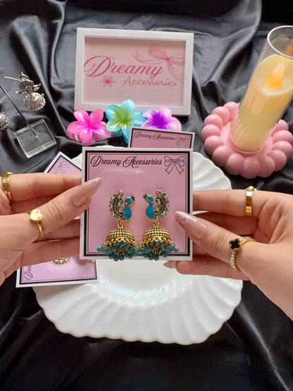 Traditional Antique Gold Peacock Meenakari Jhumka Earrings