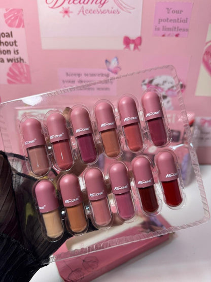 Pack of 12 KS-ONE Mini Pill Matte Lip Gloss Set