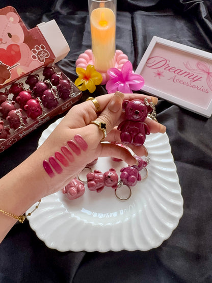 Moccallure Cute Teddy Bear Matte Lip Gloss Keychain (24H Long Lasting)