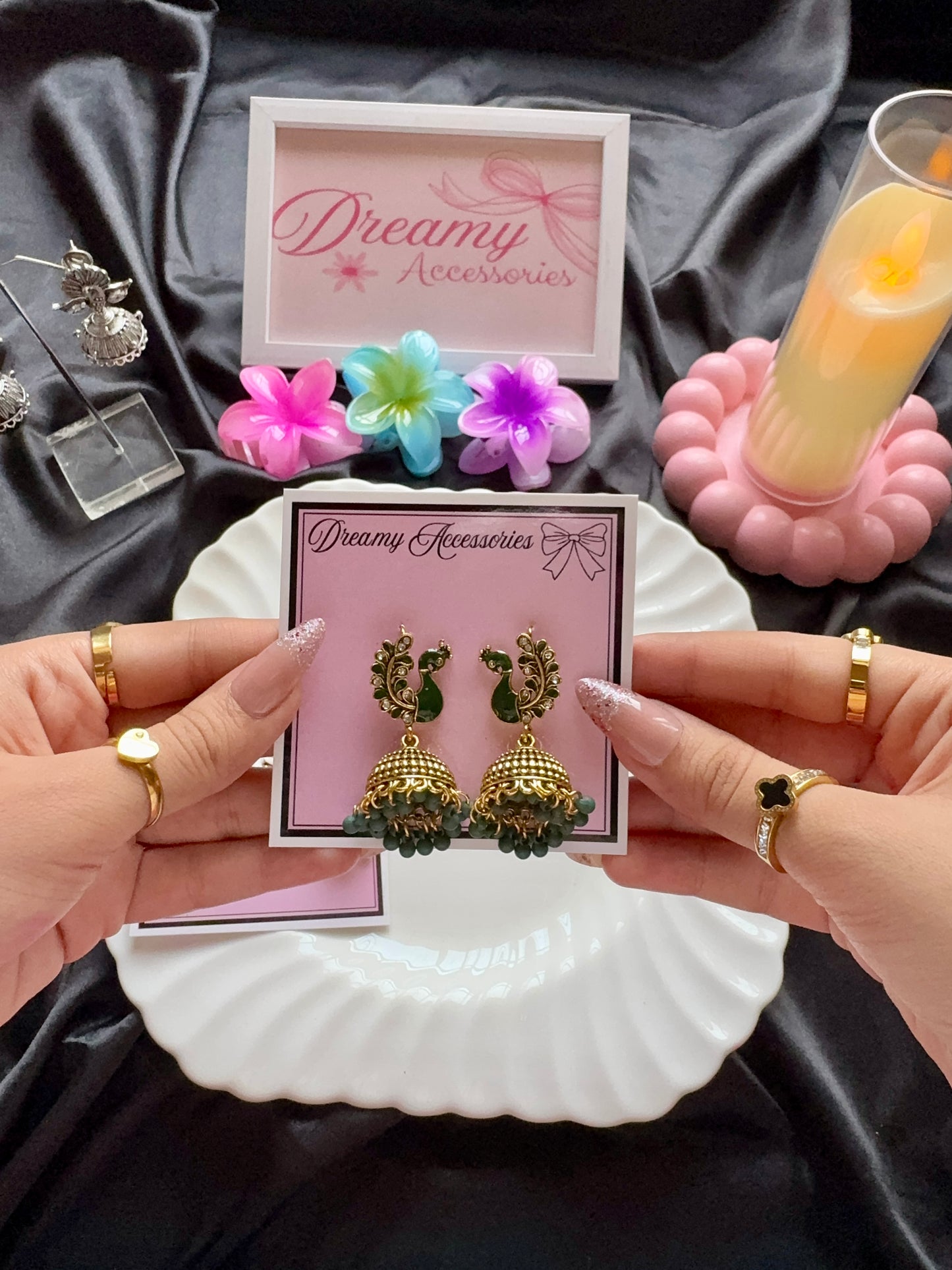 Traditional Antique Gold Peacock Meenakari Jhumka Earrings