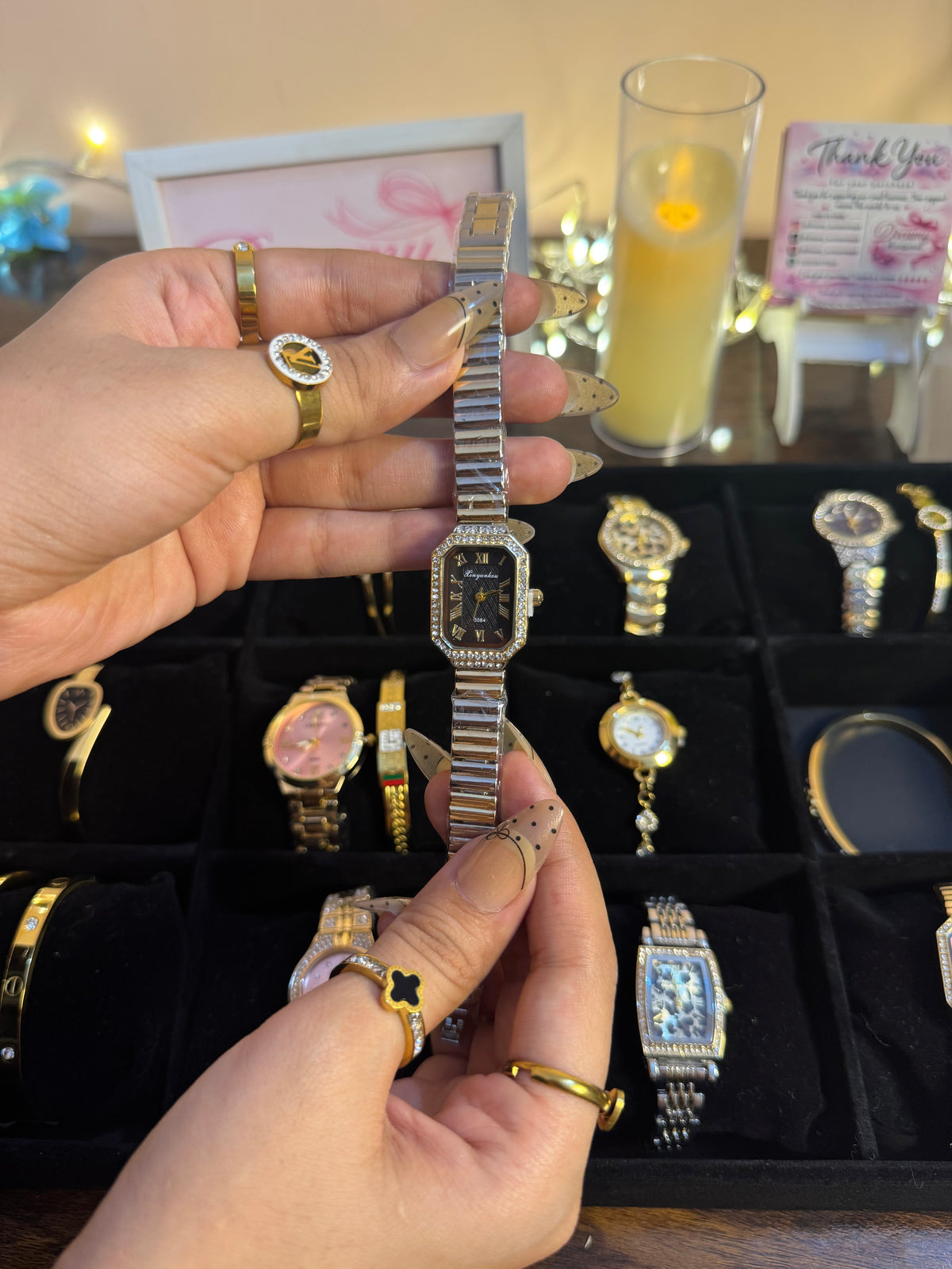Vintage Octagon Rhinestone Bezel  Watch ✨
