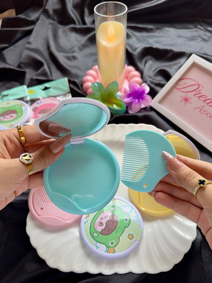 Kawaii Portable Folding Mirror & Comb Set (Cute Character Edition)
