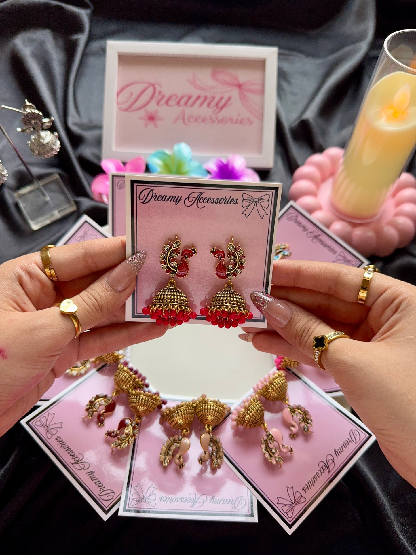 Traditional Antique Gold Peacock Meenakari Jhumka Earrings