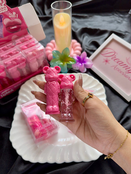 Romantic Rain 2-in-1 Cute Bear Matte Lipstick & Liquid Lip Gloss Duo