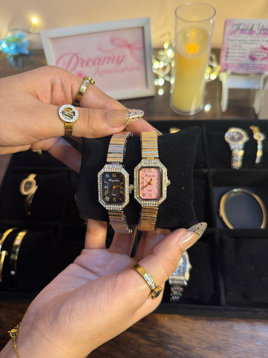 Vintage Octagon Rhinestone Bezel  Watch ✨