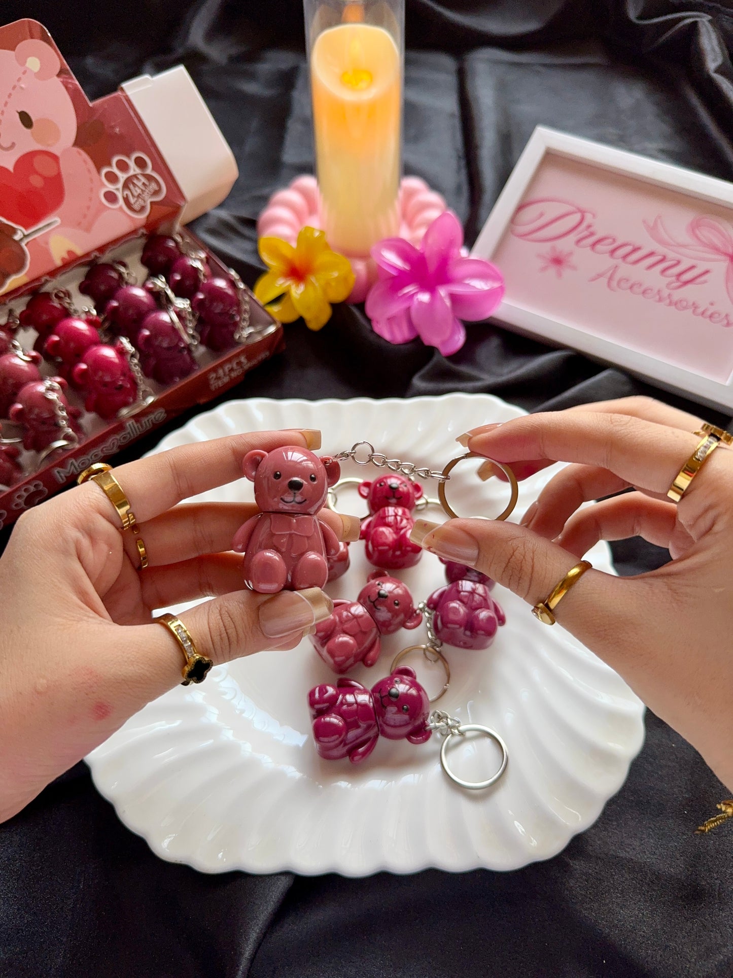 Moccallure Cute Teddy Bear Matte Lip Gloss Keychain (24H Long Lasting)