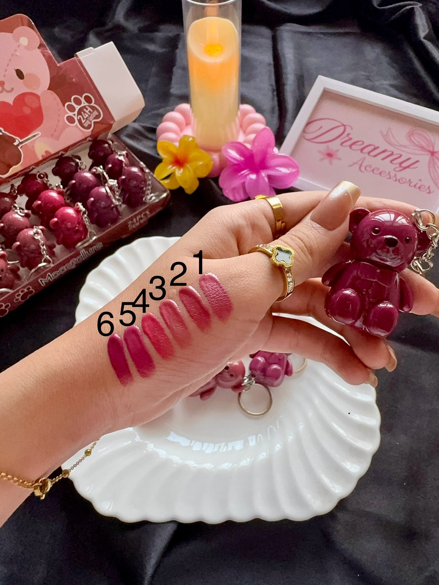 Moccallure Cute Teddy Bear Matte Lip Gloss Keychain (24H Long Lasting)