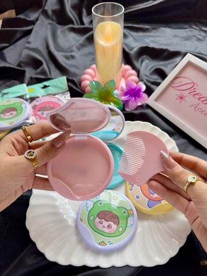 Kawaii Portable Folding Mirror & Comb Set (Cute Character Edition)