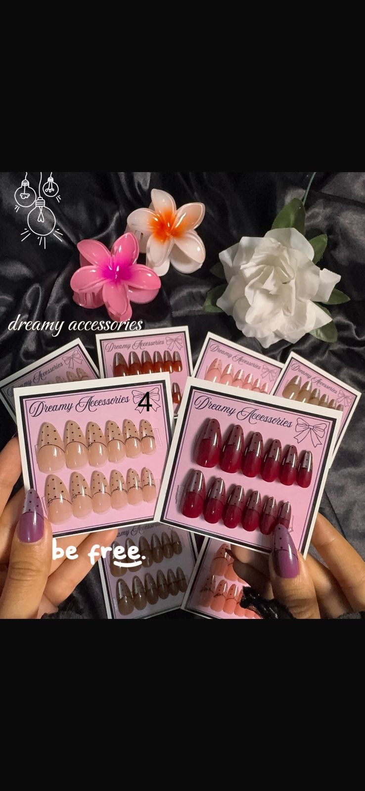 12Pcs Almond Shape Bow Nails Sets With Application Ket