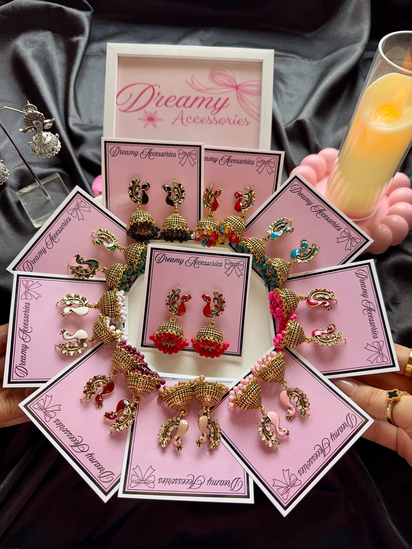 Traditional Antique Gold Peacock Meenakari Jhumka Earrings