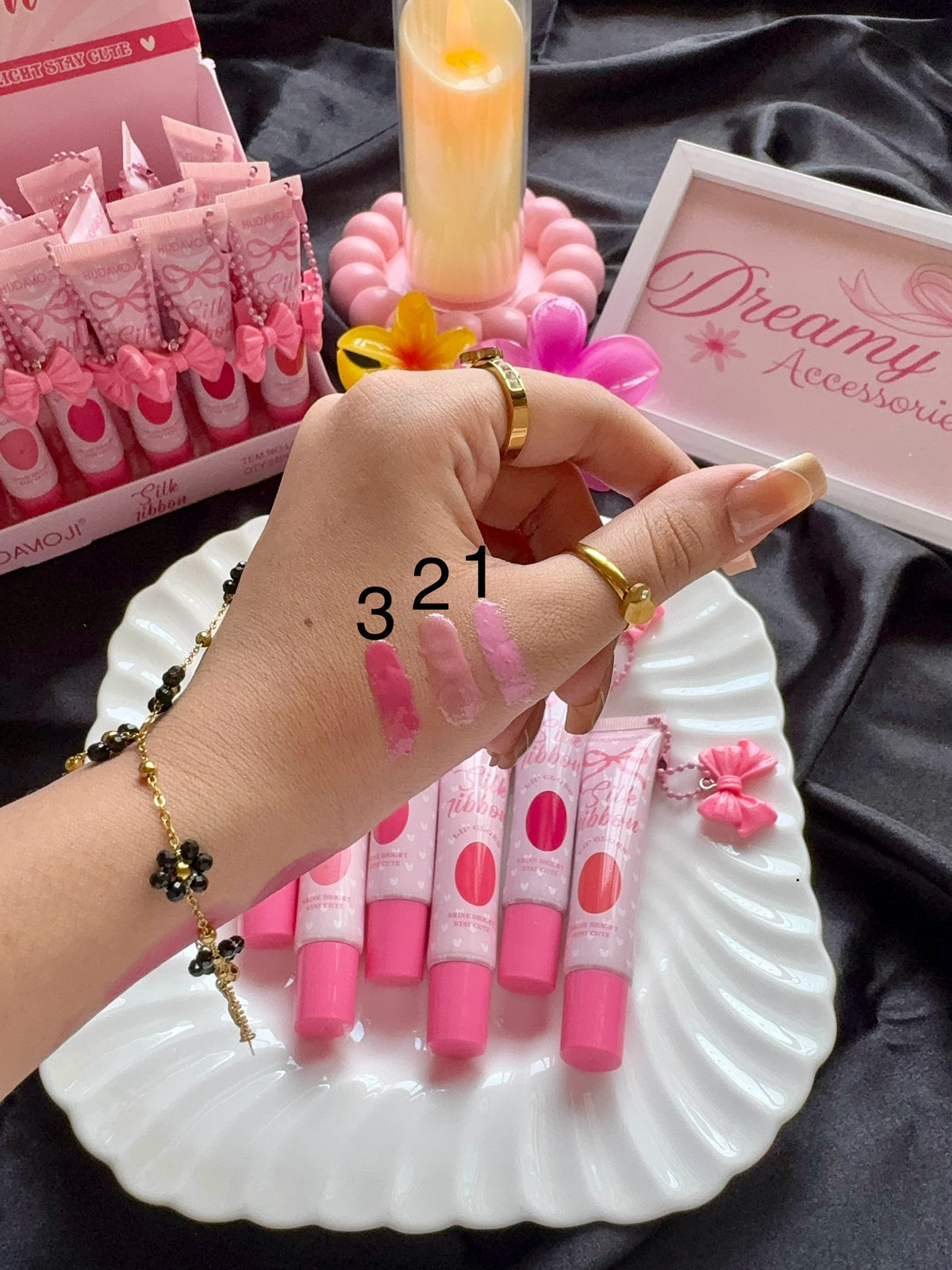 HUDAMOJI Silk Ribbon Lip Gloss (With Bow Keychain Charm) 🎀