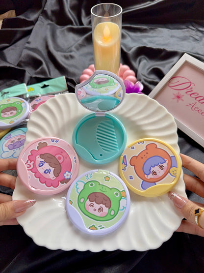 Kawaii Portable Folding Mirror & Comb Set (Cute Character Edition)