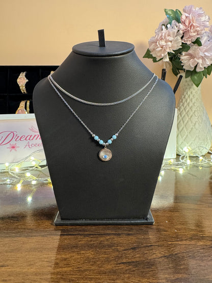 Stainless steel Evil Eye 2 Lyar Necklace