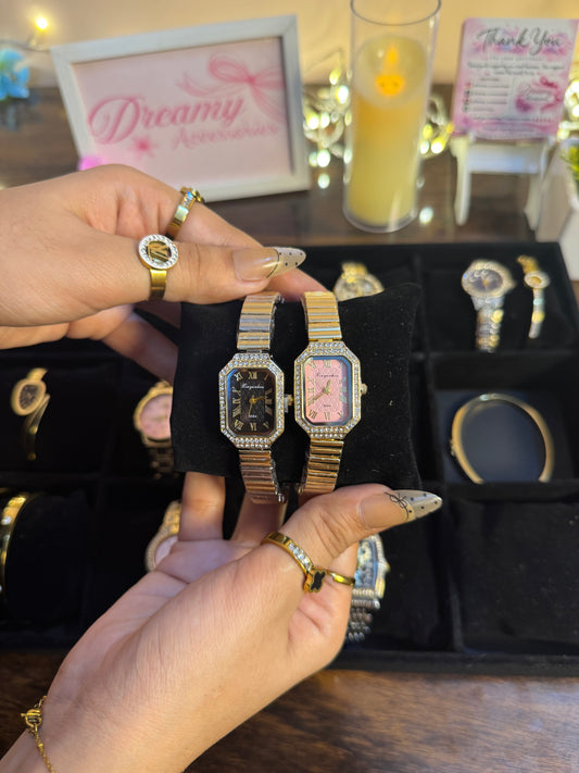 Vintage Octagon Rhinestone Bezel  Watch ✨