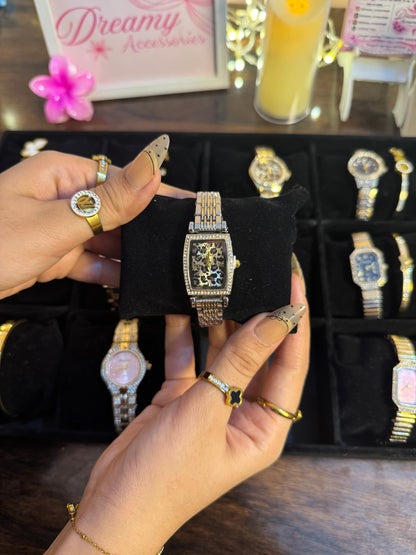 Leopard Print Rectangular Crystal Watch ⌚️