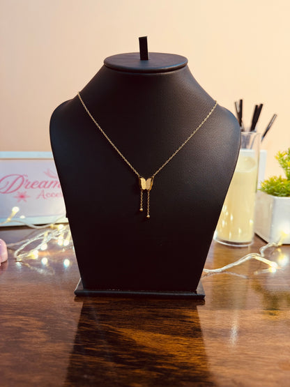 Stainless Steel Butterfly Tassel Necklace & Studs 🦋