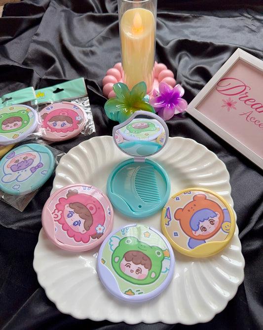 Kawaii Portable Folding Mirror & Comb Set (Cute Character Edition)