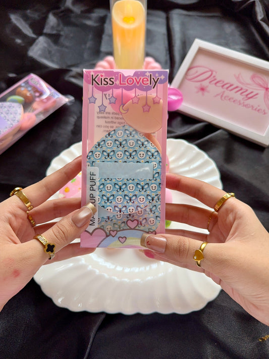 Kiss Lovely Printed Makeup Powder Puff & Mini Blender Set of 7