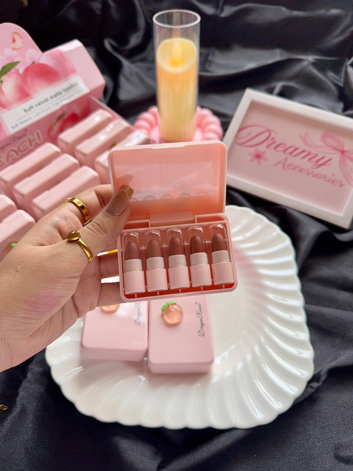 5in1 Dragon Ranee Soft Velvet Matte Lipstick Pack – Peach Edition