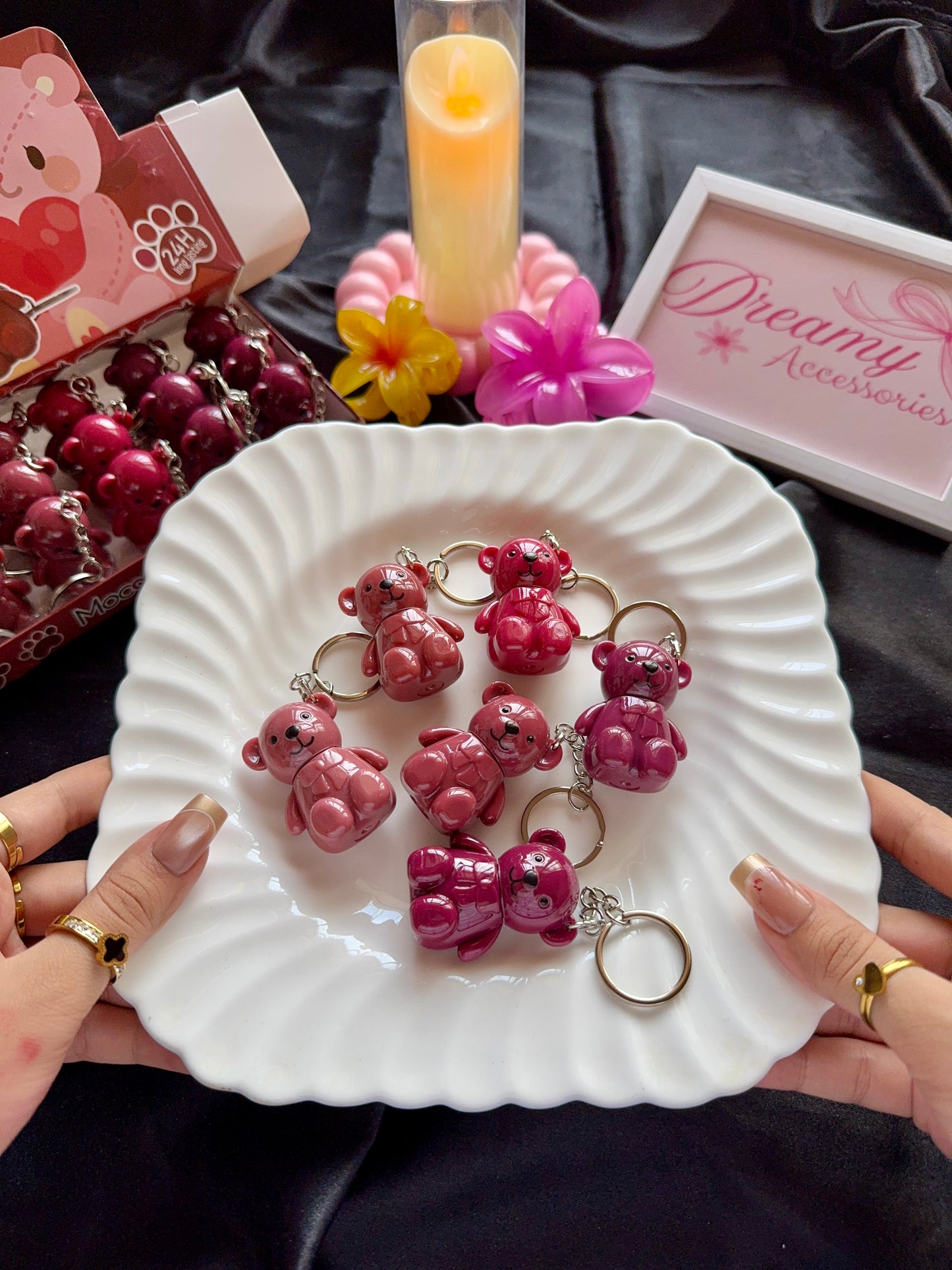 Moccallure Cute Teddy Bear Matte Lip Gloss Keychain (24H Long Lasting)