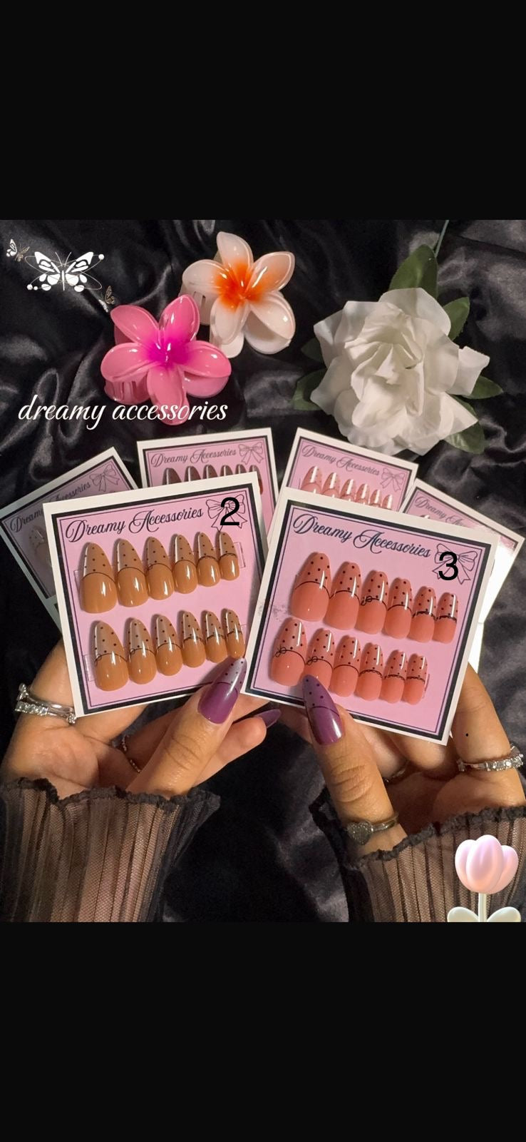 12Pcs Almond Shape Bow Nails Sets With Application Ket