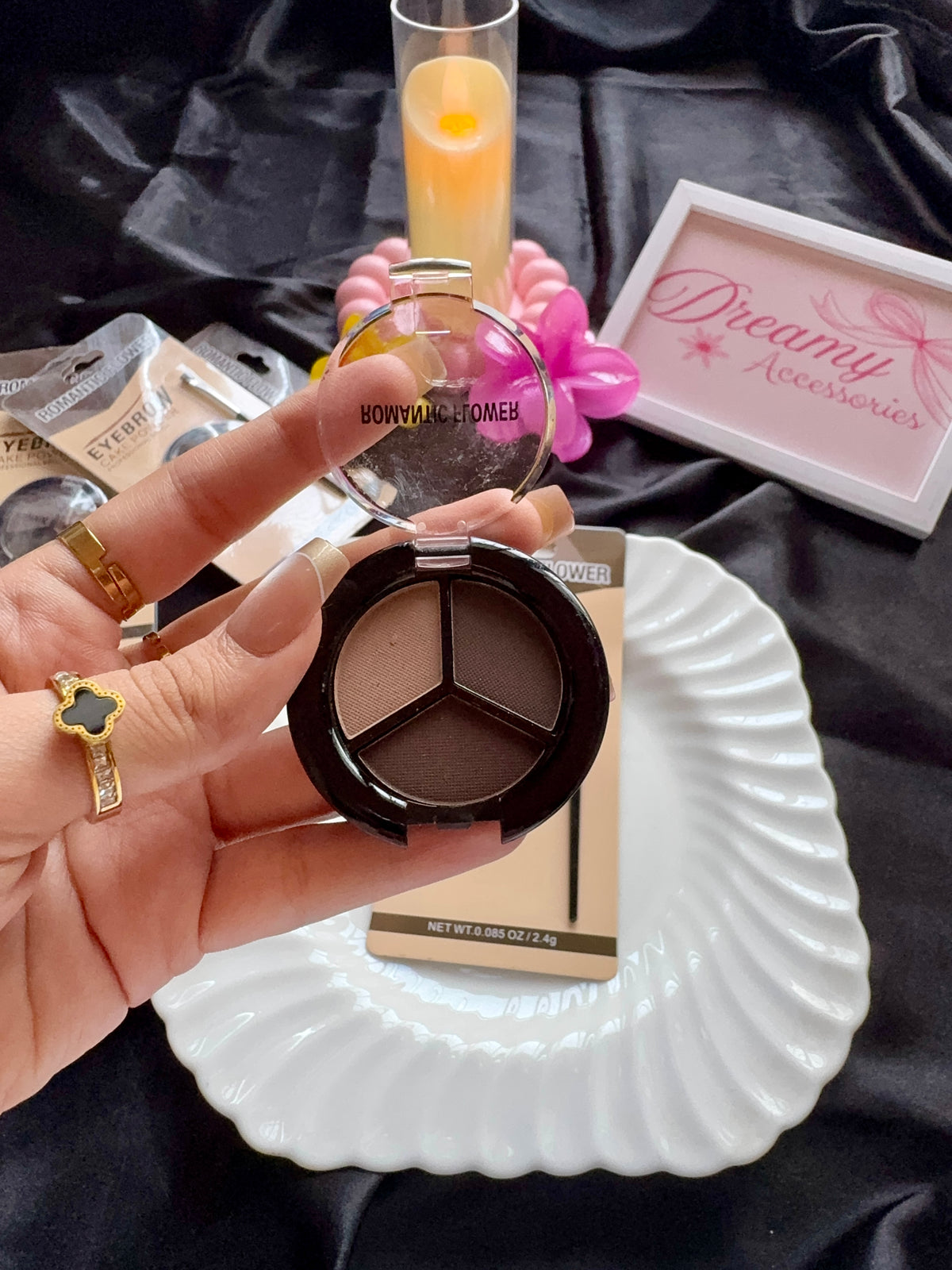 Romantic Flower Eyebrow Cake Powder Kit with Professional Brush