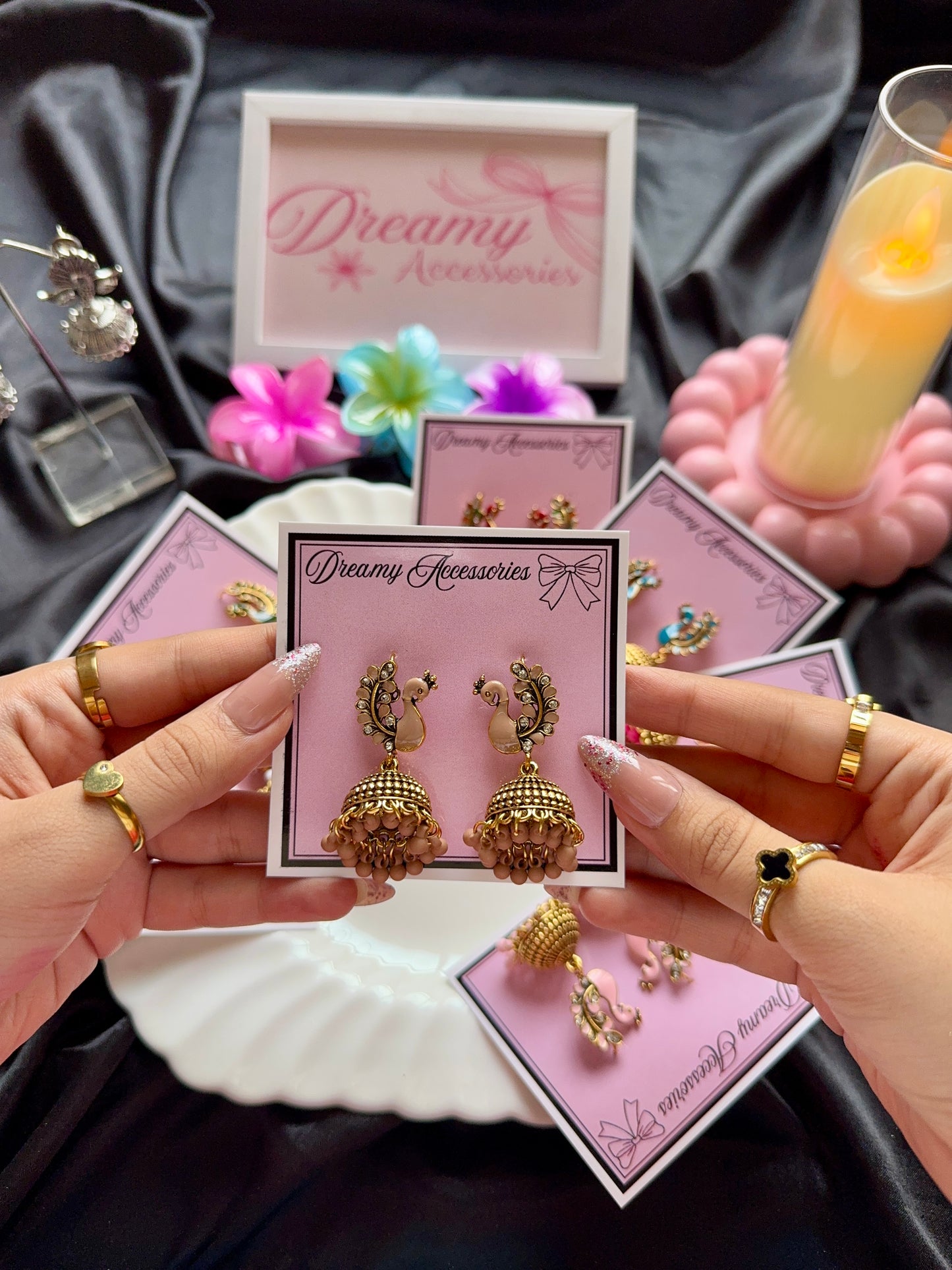 Traditional Antique Gold Peacock Meenakari Jhumka Earrings