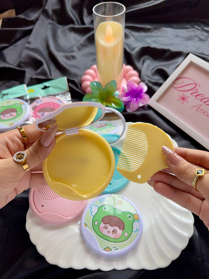 Kawaii Portable Folding Mirror & Comb Set (Cute Character Edition)